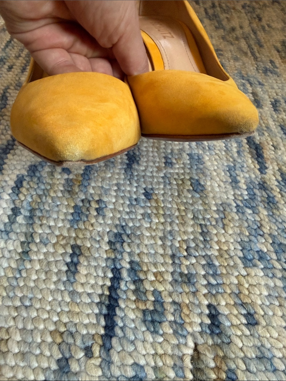 SCHUTZ Mustard Yellow Suede Pointed Toe Pumps - Picture 4 of 5